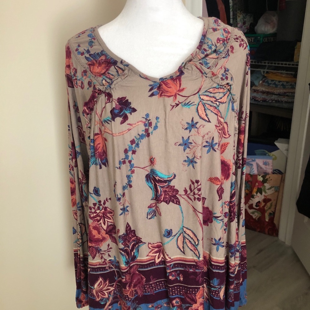 Vintage America Multicolor Floral Long Sleeve Top